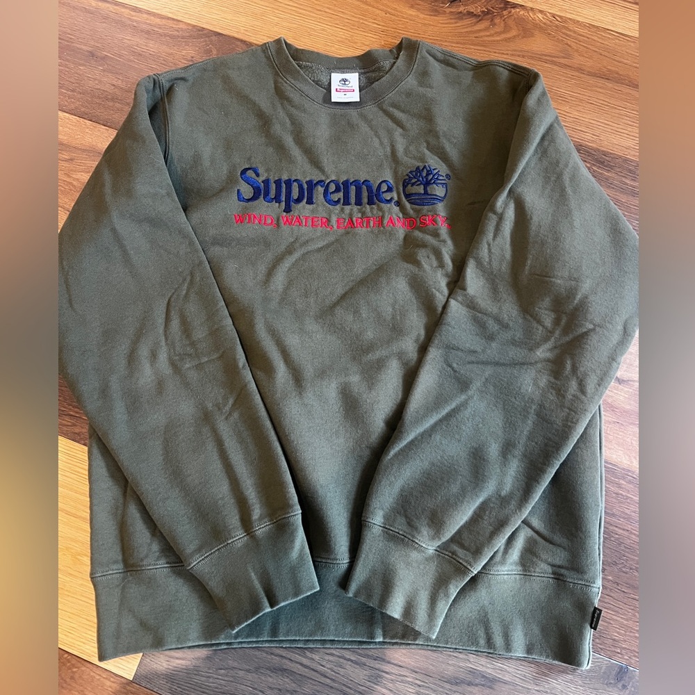 Supreme x Timberland “Wind, Water, Earth & Sky” Olive Green Sweatshirt